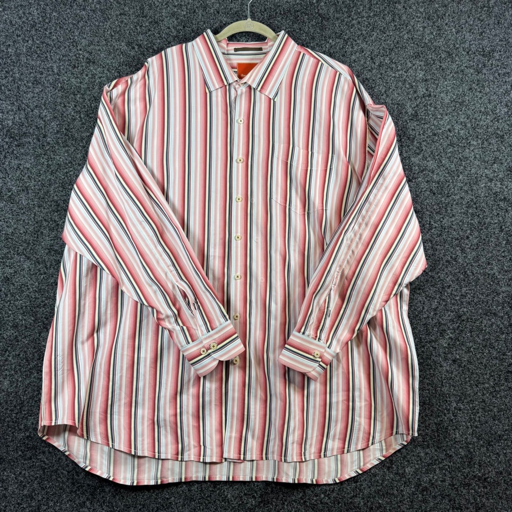 Tommy Bahama Mens 3XB Pink Red Striped Long Sleeve Button Down Cotton Shirt
